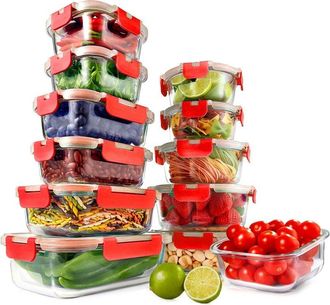 Nutrichef 12Pc Red Glass Container Set