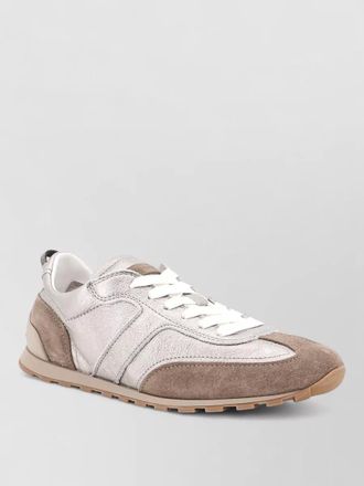 Brunello Cucinelli leather suede sneakers rubber sole pull tab