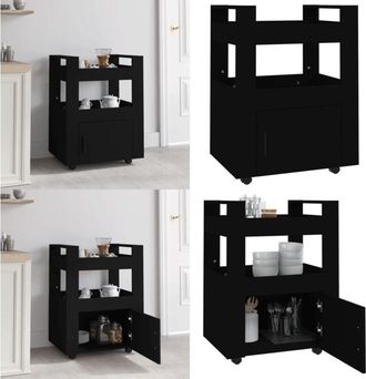 vidaXL Carrello da Cucina Nero 60x45x80 cm in Legno Multistrato - Carrello da cucina in legno - Carrello da cucina nero