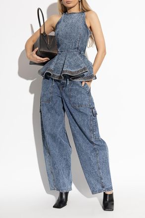 Alaia Denim Peplum Top, Womens, Blue