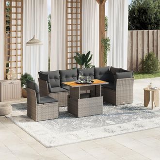 vidaXL Vidaxl - Set De Sof&aacute;s De Jard&iacute;n 7 Piezas Con Cojines Rat&aacute;n Pe Gris