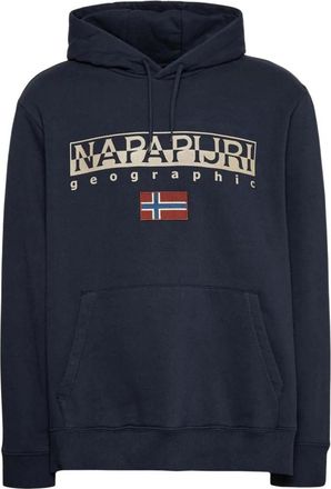 Napapijri Hoodies & sweatvesten, Heren, Blauw, XL, Katoen, Blauwe Hoodie met Lange Mouwen van Katoen