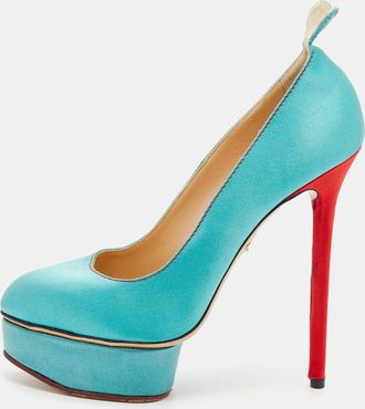 Charlotte Olympia Turquoise/red Satin Josephine Platform Pumps