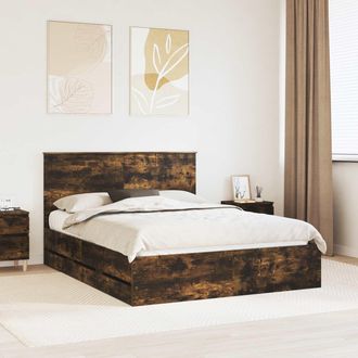 vidaXL Vidaxl Struttura Del Letto Con Cassetto Rovere Fum&eacute; 150 X 200 Cm