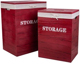 Wanderlust Deco Set 2 cestos de ropa de madera rojos