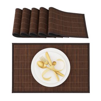 Relaxdays Relaxdays - Salvamanteles Para La Mesa Del Comedor, Bamb&uacute;, 30 X 45 Cm, Conjunto De 6 Piezas, Lavable, Color Marr&oacute;n