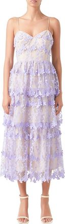 endless rose Floral Embroidered Tiered Lace Midi Dress in Lilac at Nordstrom, Size X-Small
