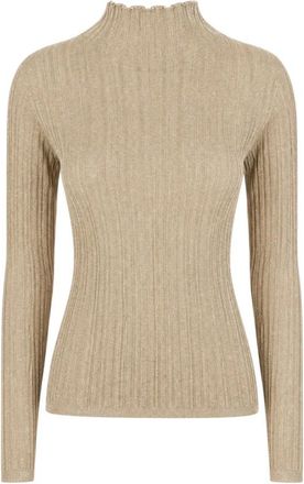 Fabiana Filippi Ribbed Lurex Turtleneck - Dames - Coltruien - Beige - M - Truien & Vesten