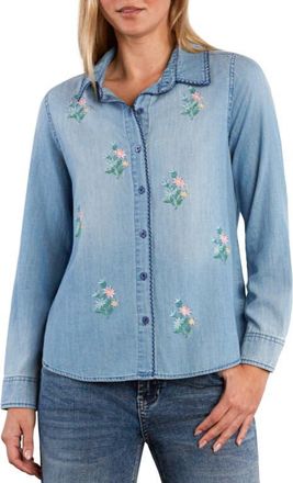 BILLY T Petal Pop Embroidered Button-Up Shirt in Washed Blue at Nordstrom, Size X-Small
