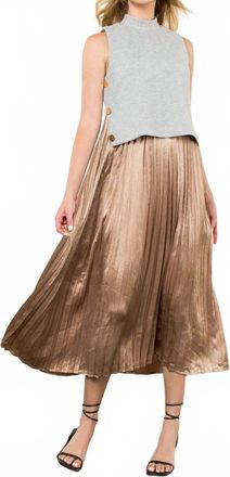 THML Clothing Chic Pleat Frock Midi Dress In Gray