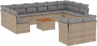 vidaXL Set Sof&aacute;s De Jard&iacute;n Con Cojines 13 Pzas Rat&aacute;n Sint&eacute;tico Beige Vidaxl