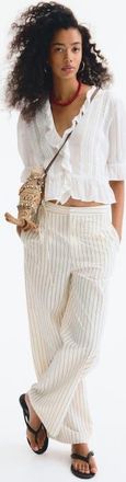 H&M Tie-detail Trousers in White/striped at Nordstrom, Size 10