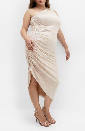 City Chic Violeta Sequin One Shoulder Dress in Cream at Nordstrom, Size Xxl
