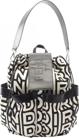 Fendi Black White Nylon Leather Backpack Handbag (Pre-Owned)