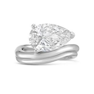 Diana M. Jewels 14kt White Gold Lab grown 3.00 ct pear cut diamond ring with a wavy band