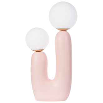 Beliani L&aacute;mpara De Mesa Decorativa Estilo Retro 2 Pantallas Esf&eacute;ricas Base En Forma De U Rosa Tulun