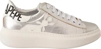 Patrizia Pepe Silver Full Grain Leather Lace Up Sneakers Womens Shoes (Pre-Owned)