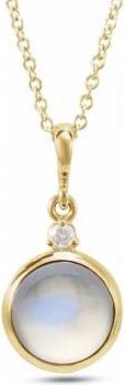 Allurez Round Natural Rainbow Moonstone & Diamond Pendant Necklace 14K Yellow Gold (1.08ct)