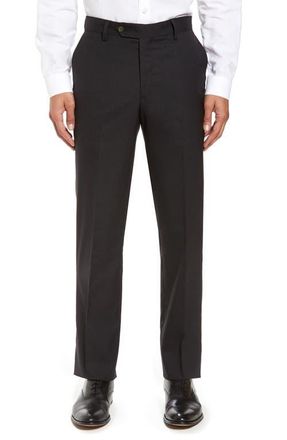 Berle Flat Front Stretch Solid Wool Trousers in Charcoal at Nordstrom, Size 32