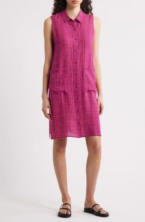 Eileen Fisher Plaid Sleeveless Organic Linen Shift Dress in Sangria at Nordstrom Rack, Size X-Small