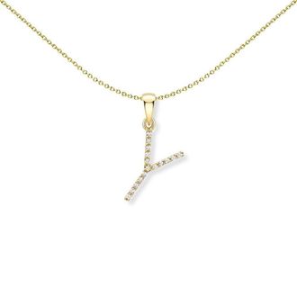 Jewelco London 18ct Gold Diamond Initial Charm Pendant Letter Y - INNR0213-Y