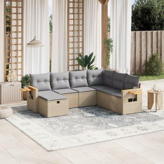 vidaXL Juego De Sof&aacute;s Jard&iacute;n Con Cojines Beige Mezcla 7 Pzas Rat&aacute;n Pe Vidaxl