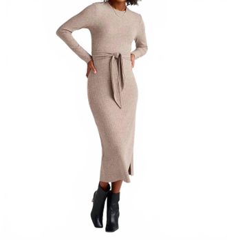 Splendid London Rib Knit Sweater Dress In Light Walnut Heather