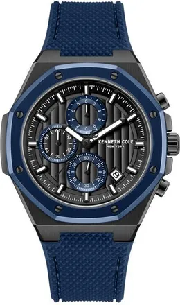 Kenneth Cole Benson Open Heart Blue Dial Automatic Bracelet Watch, 43mm in Blue/silver at Nordstrom
