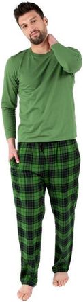 Leveret Mens Cotton Top & Flannel Pants Printed Holiday Pajama Set in Plaid Black & Green at Nordstrom, Size Xxx-Large