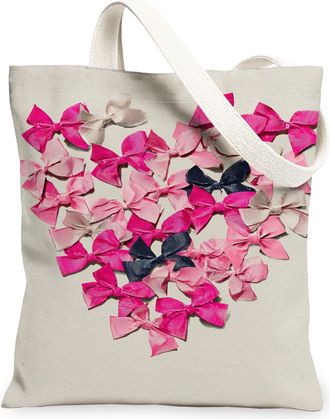 Generic Peach Bows Canvas Tote Bags, Stylish Bow Pattern Reusable Grocery Bags, Spring Chic Lightweight Washable Shoulder Strap Can, Peach, 13x15 Inch