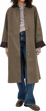 Moon River Corduroy Detail Trench Coat In Olive