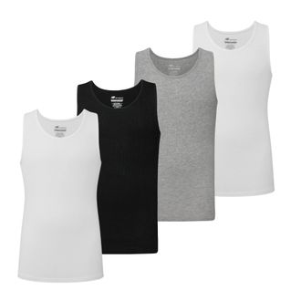 New Balance Mens Cotton Performance Rib Sleeveless Tank Top Undershirt (3 Pack Or 4 Pack), Black/White/Lt. Heather Grey, S