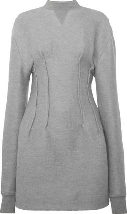 J.W.Anderson textured long-sleeve hourglass dress - women - Mohair/Polyester/Polycarbonite/Virgin Wool - 10 - Grey
