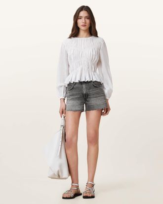 AllSaints Cotton Tate High Rise Denim Shorts, Size: 27