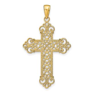 Diamond2Deal 14k Gold Polished Large Rope Frame Filigree Cross Pendant