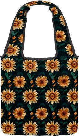 Generic Art Daisy Flower Reversible Canvas Shoulder Tote - Double-Sided Print, 12oz Cotton, 27cm Drop, Fold-Flat Bag for Travel, Shopping, Street Outings