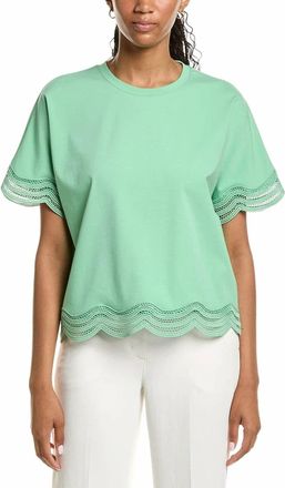 Ichi Eyelet Wavy Lace Trim Shirt In Green