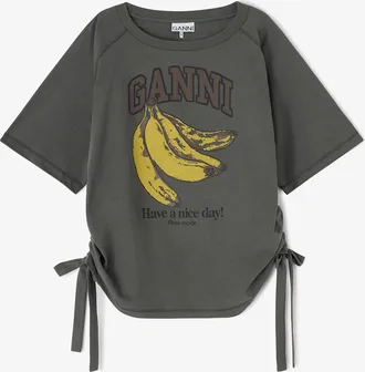 Ganni Grey Banana T-shirt - Size XXS/XS Organic Cotton
