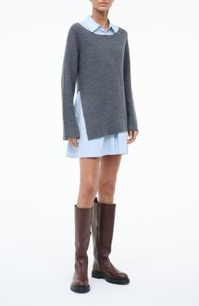 Staud Dane Layered Long Sleeve Mixed Media Dress in Charcoal/Glacier at Nordstrom, Size X-Small