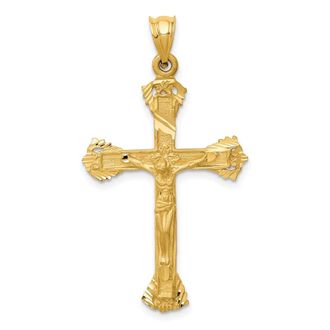 Diamond2Deal 14k Yellow Gold Satin Diamond-cut Crucifix Charm Pendant