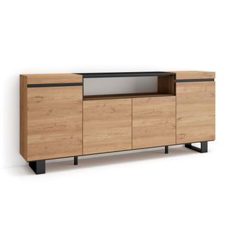 Skraut Home Credenza, Mobile, Cucina Madia, Mobile Ingresso 200x87x35cm 4 Porte Design Industriale Stile Moderno Rovere E Nero - Skraut Home