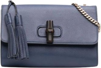 Gucci Pre-owned Bamboo Crossbody Bag - Dames - Vintage Schoudertas - Blauw - ONE Size - Leer - Vintage