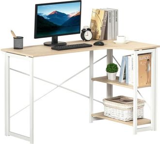 HOMCOM Homcom - L-Shape Folding Computer Desk Study Workstation with 2 Shelves Oak Tone