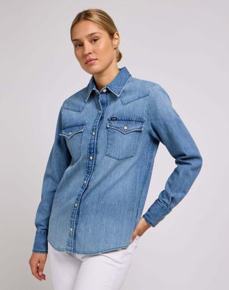 Lee Jeansbluse LEE Lee Jeanshemd Regular Western Shirt, Damen, Gr. XS, blau, Obermaterial: 100% Baumwolle CO., Blusen Jeansbluse