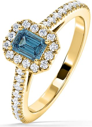 The Diamond Store Annabelle Blue Lab Diamond 1.00ct Emerald Cut Halo Ring in 18K Yellow Gold - Elara Collection
