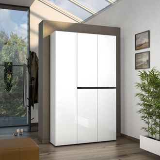 Dmora Zapatero Valletta, Mueble Para 58 Pares, 20 Estantes Made In Italy, 5 Puertas, 120x34x200h Cm Blanco Brillante