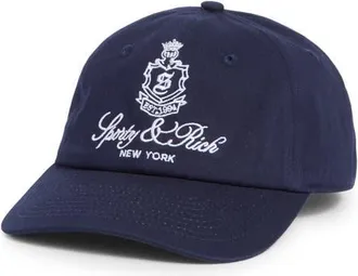 Sporty & Rich Vendome Embroidered Cotton Twill Baseball Cap in Dark Navy at Nordstrom