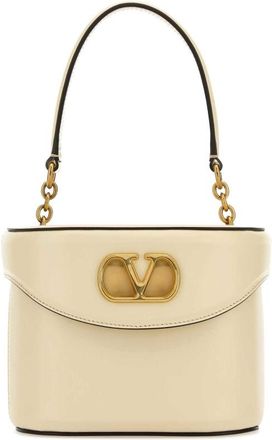 Valentino Garavani Ivory Leather Vlogo Signature Bucket Bag