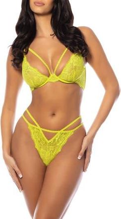 Oh l&agrave; l&agrave; Ch&eacute;ri Elsie Strappy Lace Underwire Bra & Thong Set in Evening Primrose at Nordstrom Rack, Size Large/x-Large