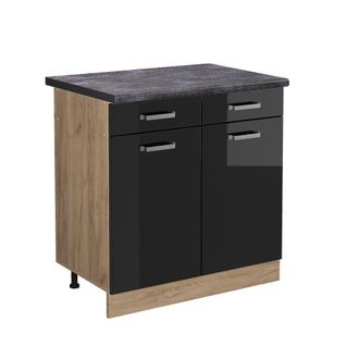 Vicco Mueble Bajo De Cocina R-line, Negro Brillo Intenso, 80 Cm, Et Antracita, Vicco